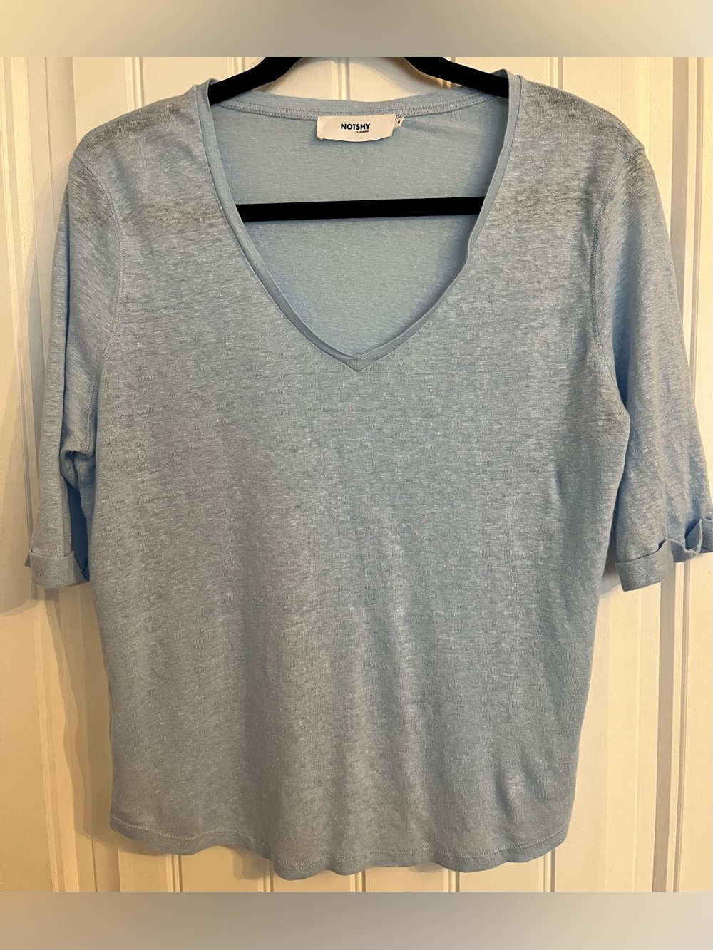 Notshy - 100% Linen - Light Blue V-Neck Top- Size XL